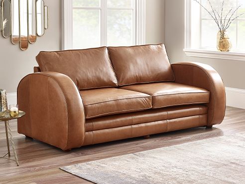 Art Deco Tan Leather Sofa