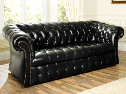 Beckett Black Leather Chesterfield Sofa