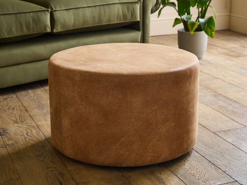 Percy Leather Round Pouffe