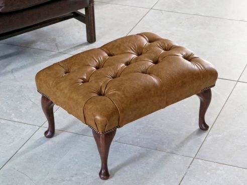 Queen Anne Vintage Leather Footstool