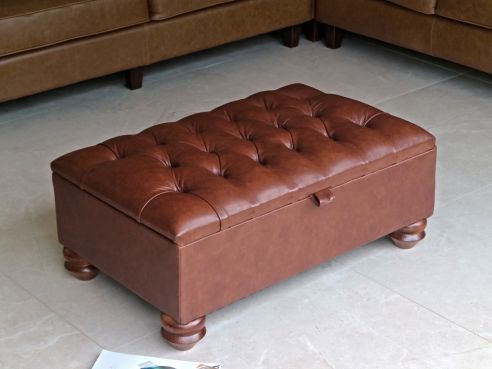 St Edmund Leather Storage Buttoned Footstool